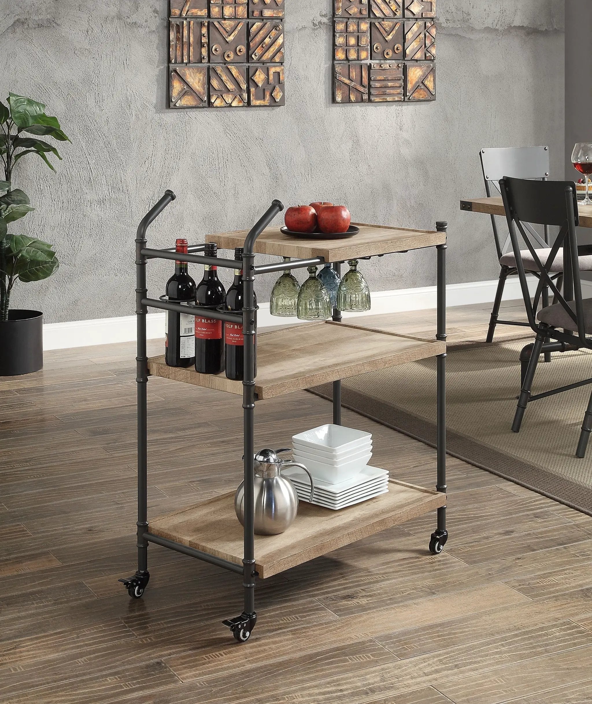 Brantley Oak & Sandy Black Finish Serving Cart by HouseOfZazla