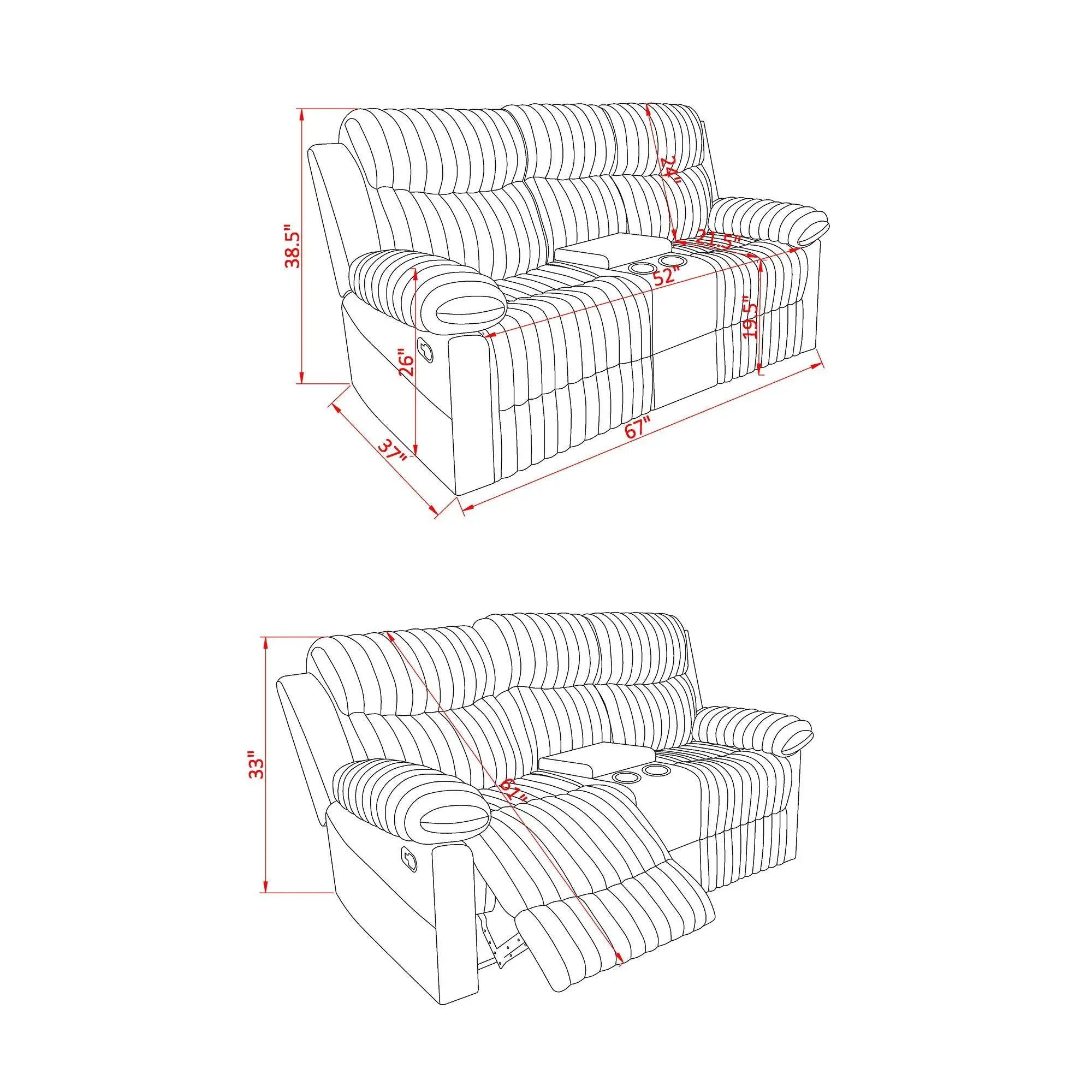 Bruni - Console Reclining Loveseat With Manual Recline by HouseOfZazla