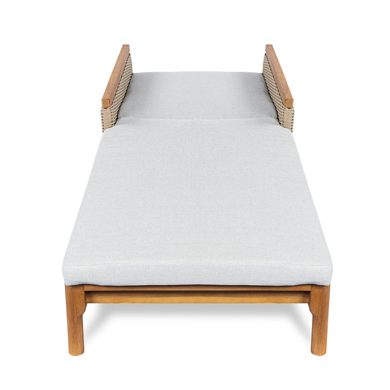Solid Acacia Wood Sun Lounger with Grey Cushions and Light Grey Wicker by HouseOfZazla