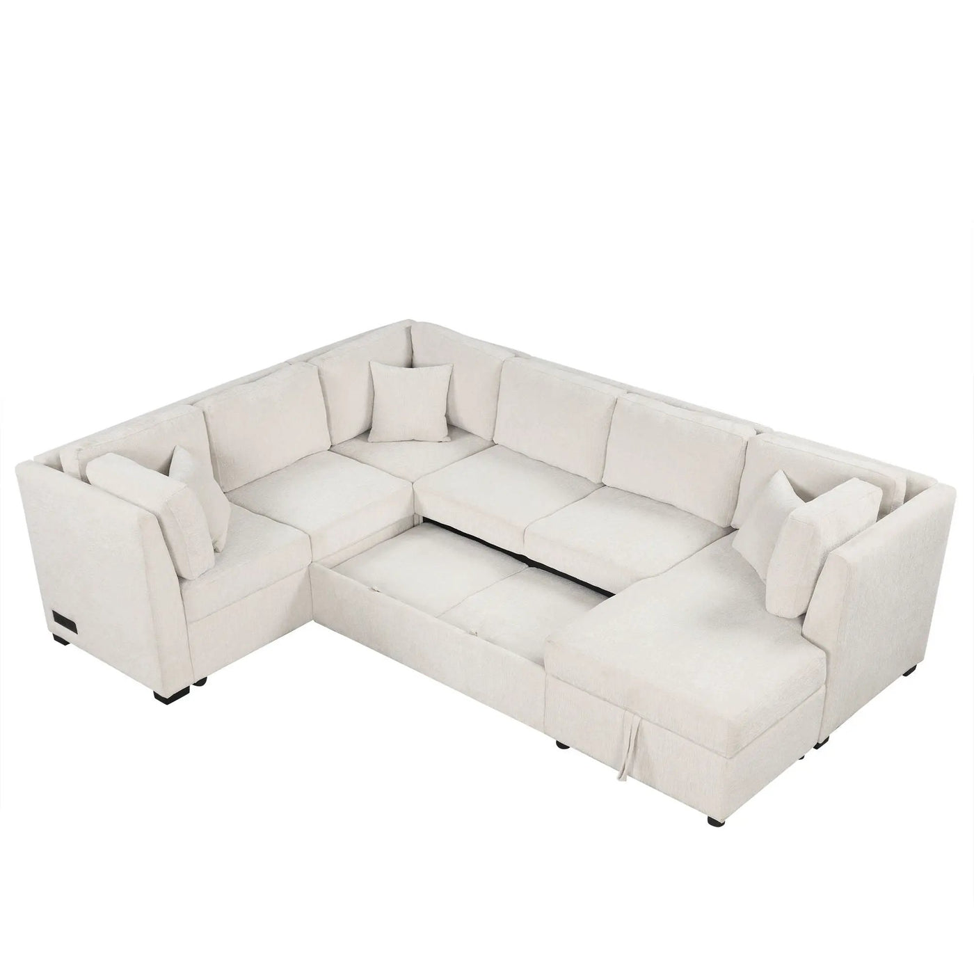 U-Shaped Sectional Sofa Pull Out Sofa Bed With Two USB Ports, Two Power Sockets, Three Back Pillows And A Storage Chaise For Living Room by HouseOfZazla