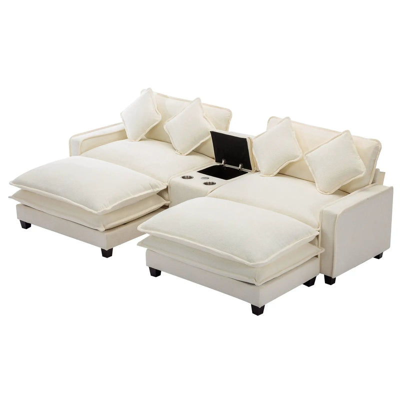 Sectional Sofa Upholstered Sofa With Two Removable Ottoman, Two USB Ports, Two Cup Holders And Large Storage Box For Living Room by HouseOfZazla