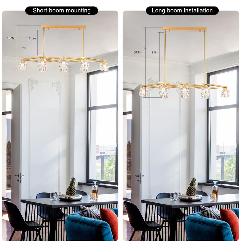 Crystal Chandelier For Dining Room, 8 Light Kitchen Chandelier Light Fixture Modern Metal Industrial Chandeliers For Farmhouse Entryway Living Room (8*G9 Bulbs Included) - Matte Gold by Unique Piece Furniture