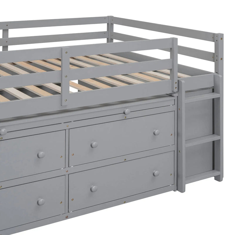 Loft Bed With Retractable Writing Desk And 4 Drawers, With Lateral Portable Desk And Shelves by HouseOfZazla