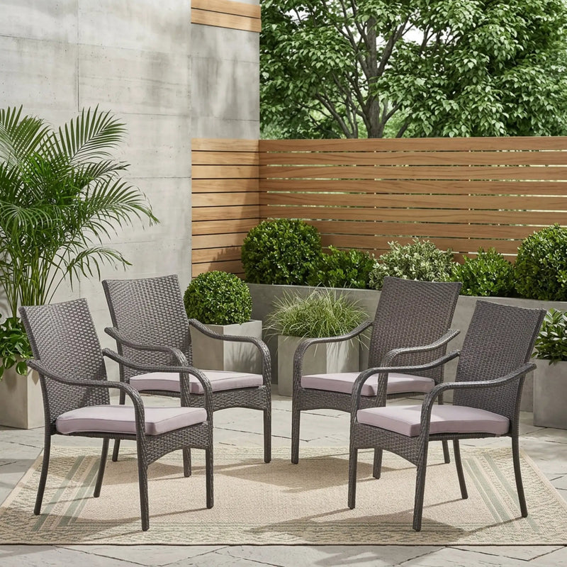 Outdoor PE Rattan Stacking Chair with Iron Frame and Cushions (Set of 4) by HouseOfZazla
