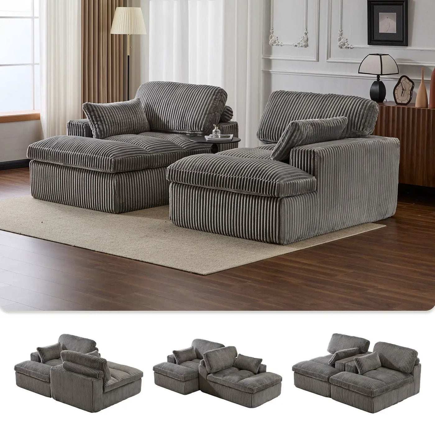 Double Chaise Lounge Chair, Oversized Upholstered Sleeper Cloud Couch by Unique Piece Furniture