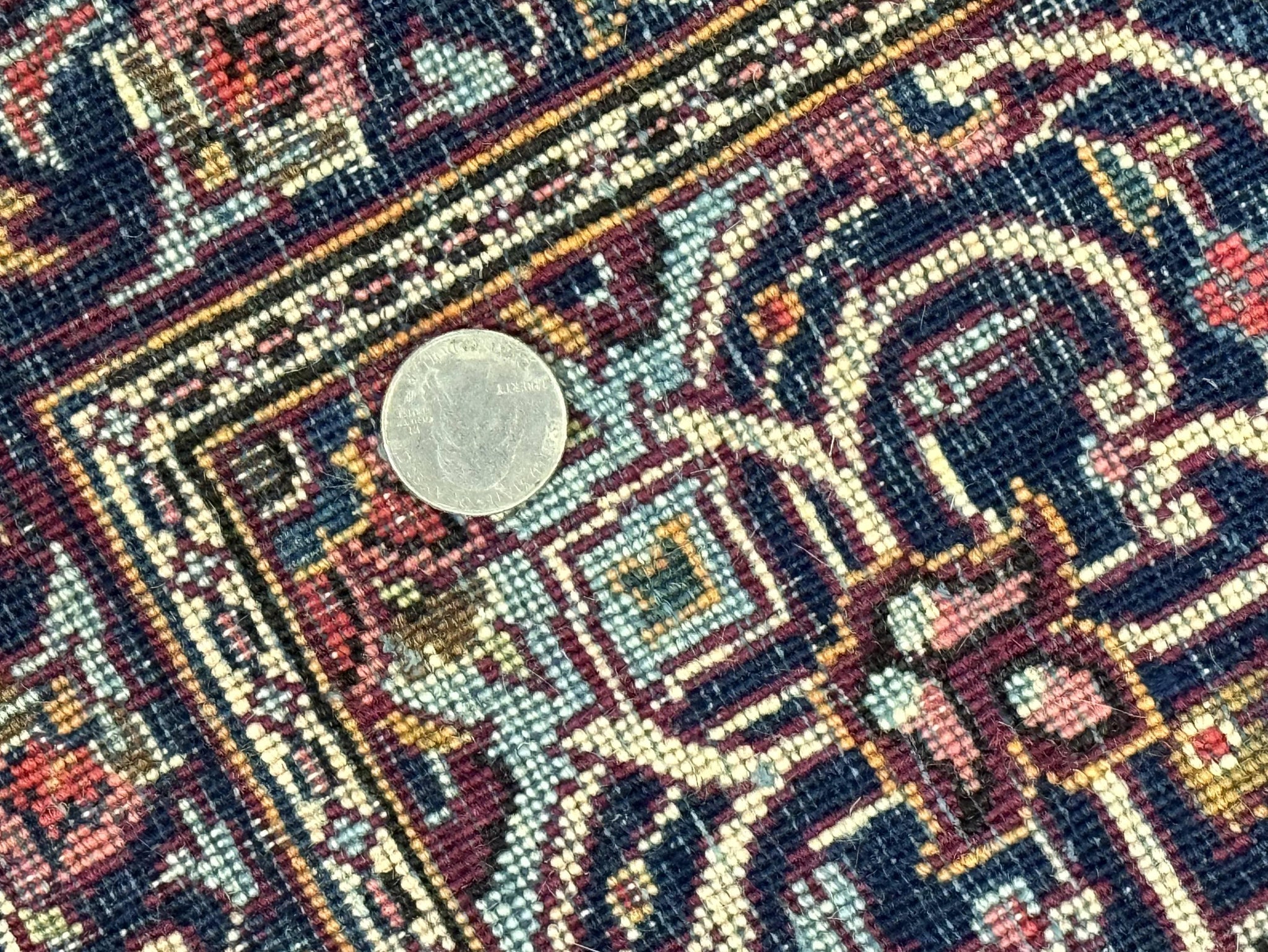 Small Persian Kashan Rug 2x3, Red and Navy Blue, Handmade Vintage Wool Semi Antique Persian Carpet, Semi Open Field by Jewel Rugs