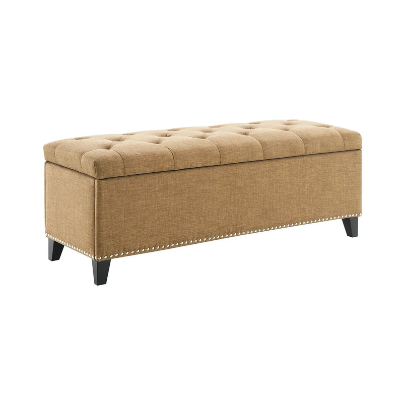 Button-Tufted Storage Ottoman With Safety Close Hinge