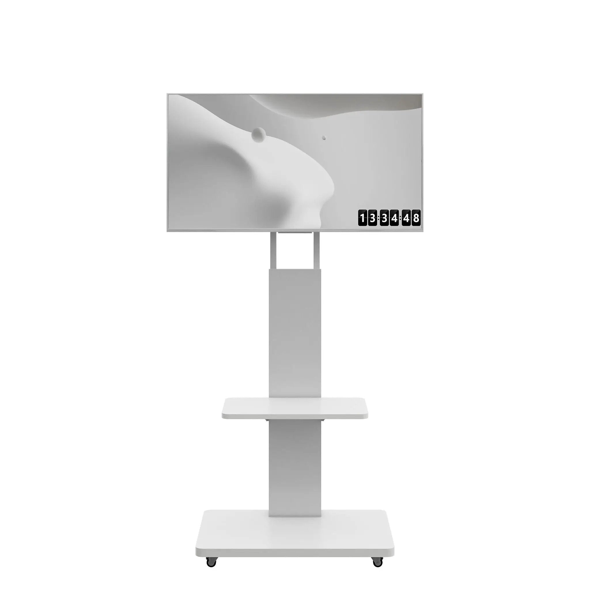 Mobile TV Stand With Shelf Floor Mount Cart For TVs With Lockable Wheels Ideal For Living Room Bedroom Or Office - White by HouseOfZazla