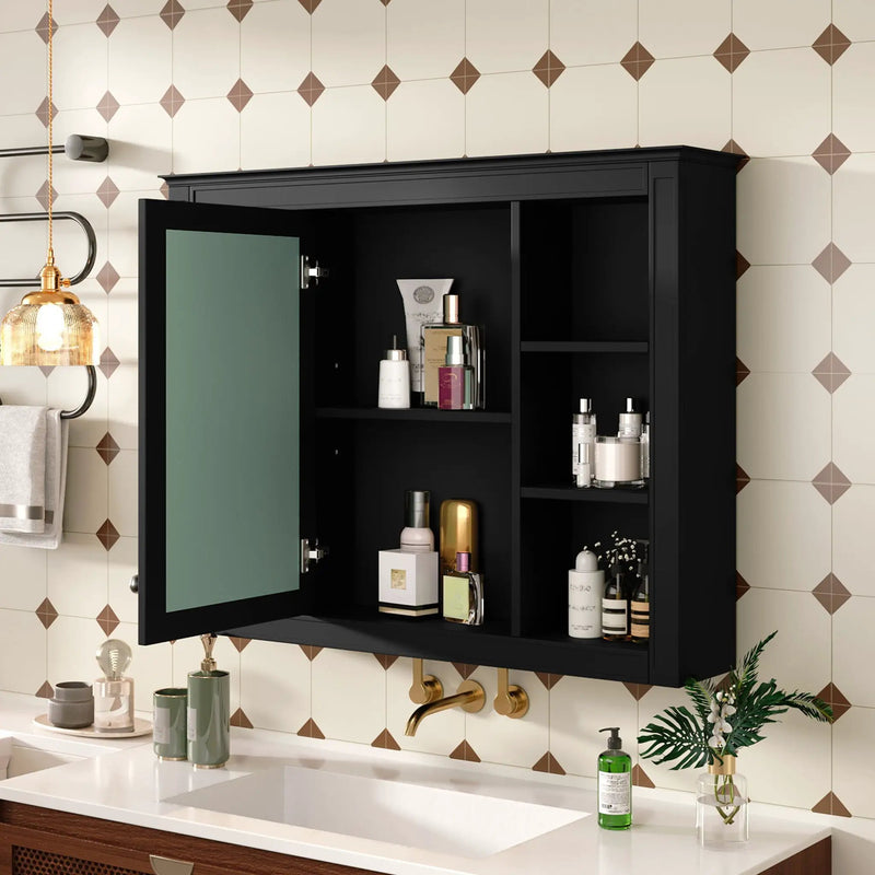 Wall Mounted Medicine Cabinet With Mirror, Storage Cabinet Featuring 6 Open Shelves And Adjustable Interior by Unique Piece Furniture