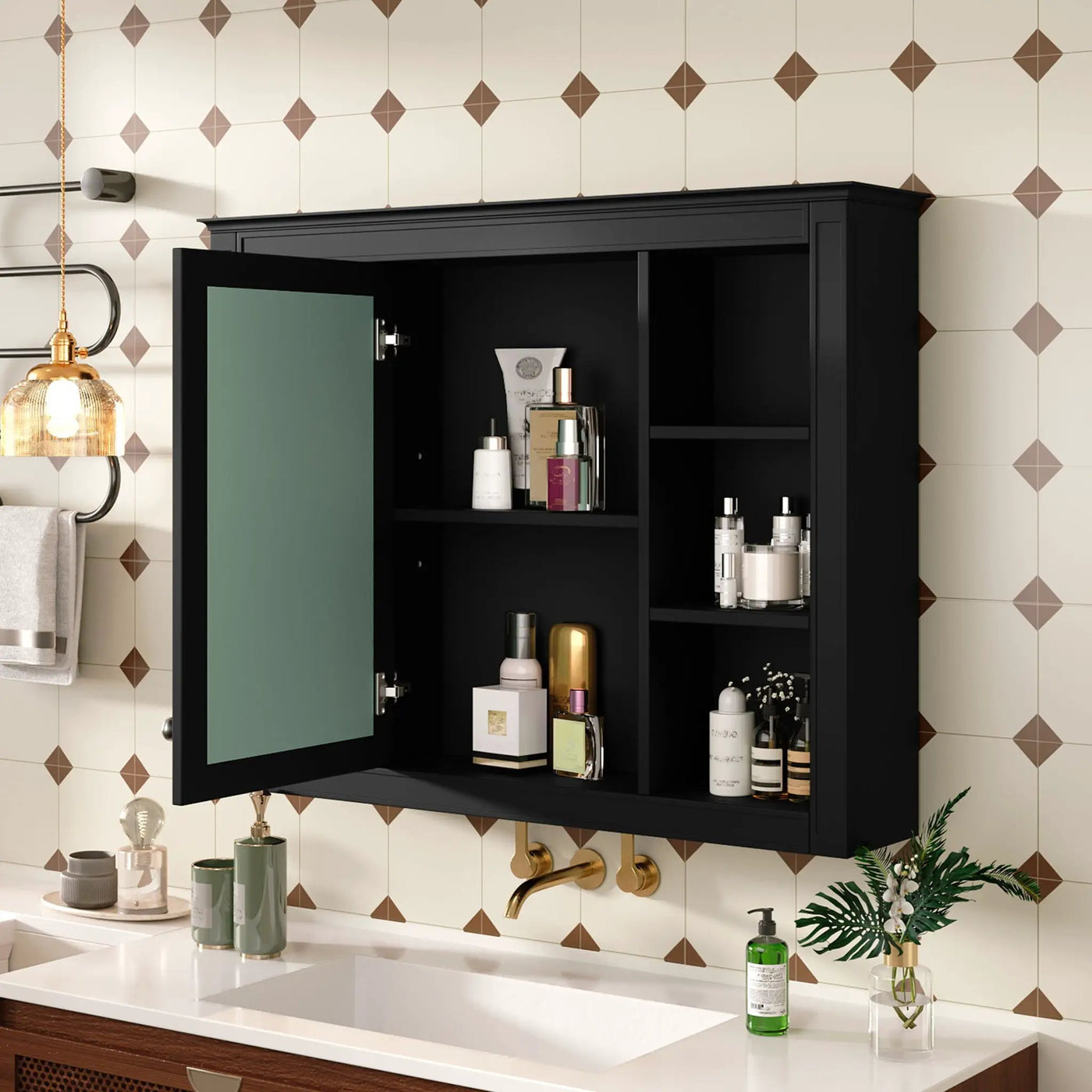 Wall Mounted Medicine Cabinet With Mirror, Storage Cabinet Featuring 6 Open Shelves And Adjustable Interior by HouseOfZazla