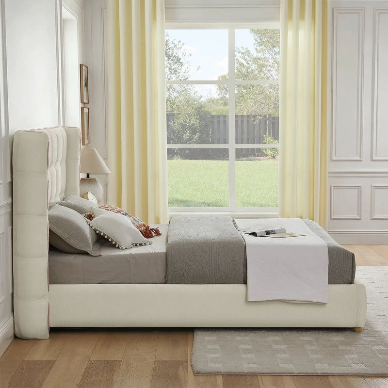 Queen Size Removable Chenille Wingback Upholstered Waffle Bed by HouseOfZazla