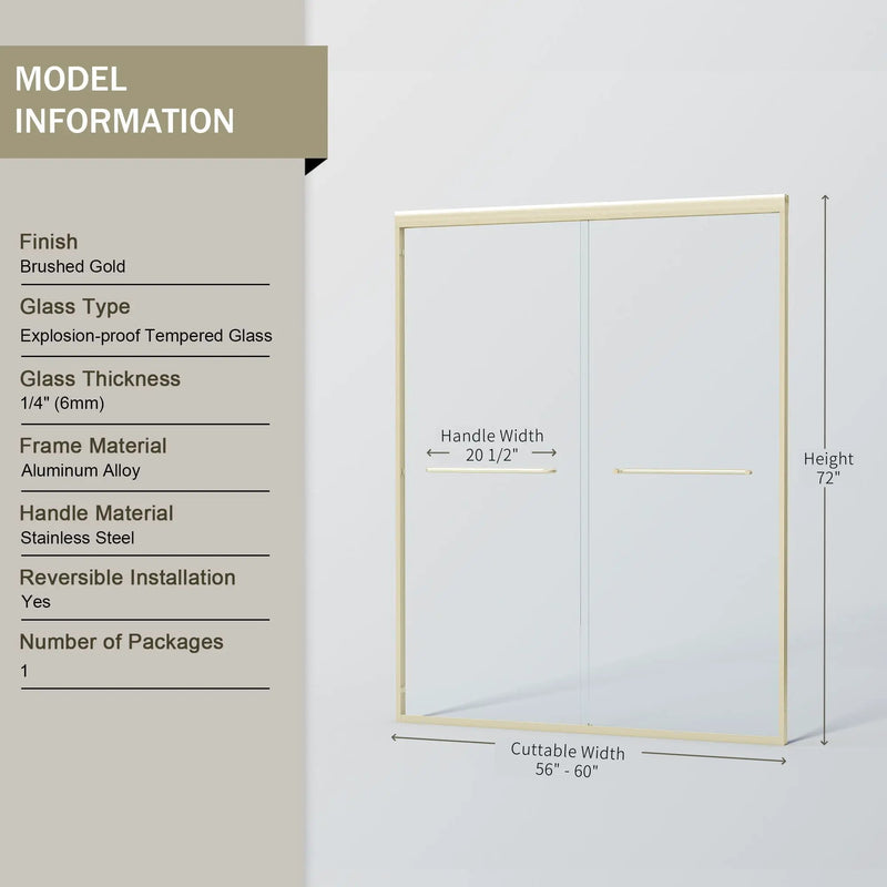 Double Sliding Shower Door, Semi-Frameless Bypass Bathroom Sliding Door With 1/4" (6 Mm) Tempered Glass For Walk-In Shower by HouseOfZazla