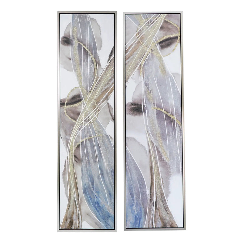 Elongated Modern Abstract Oil Paintings, Wall Art For Living Room Dining Room Bedroom Office Entryway (Set of 2) - Multicolor by Unique Piece Furniture