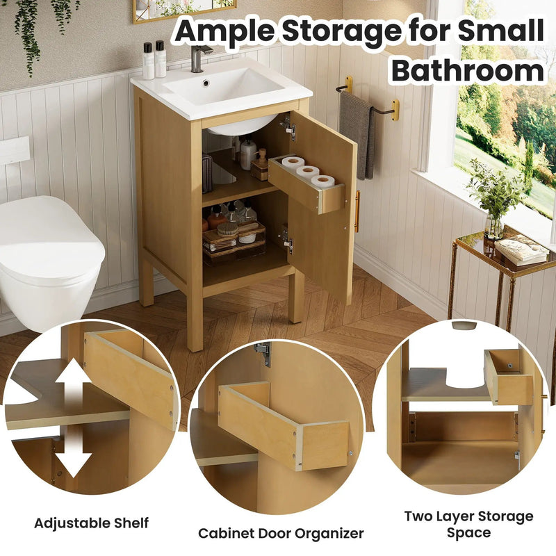 Bathroom Cabinet With Sink, Adjustable Shelf, Soft Closing Hinges - Natural Wood by Unique Piece Furniture