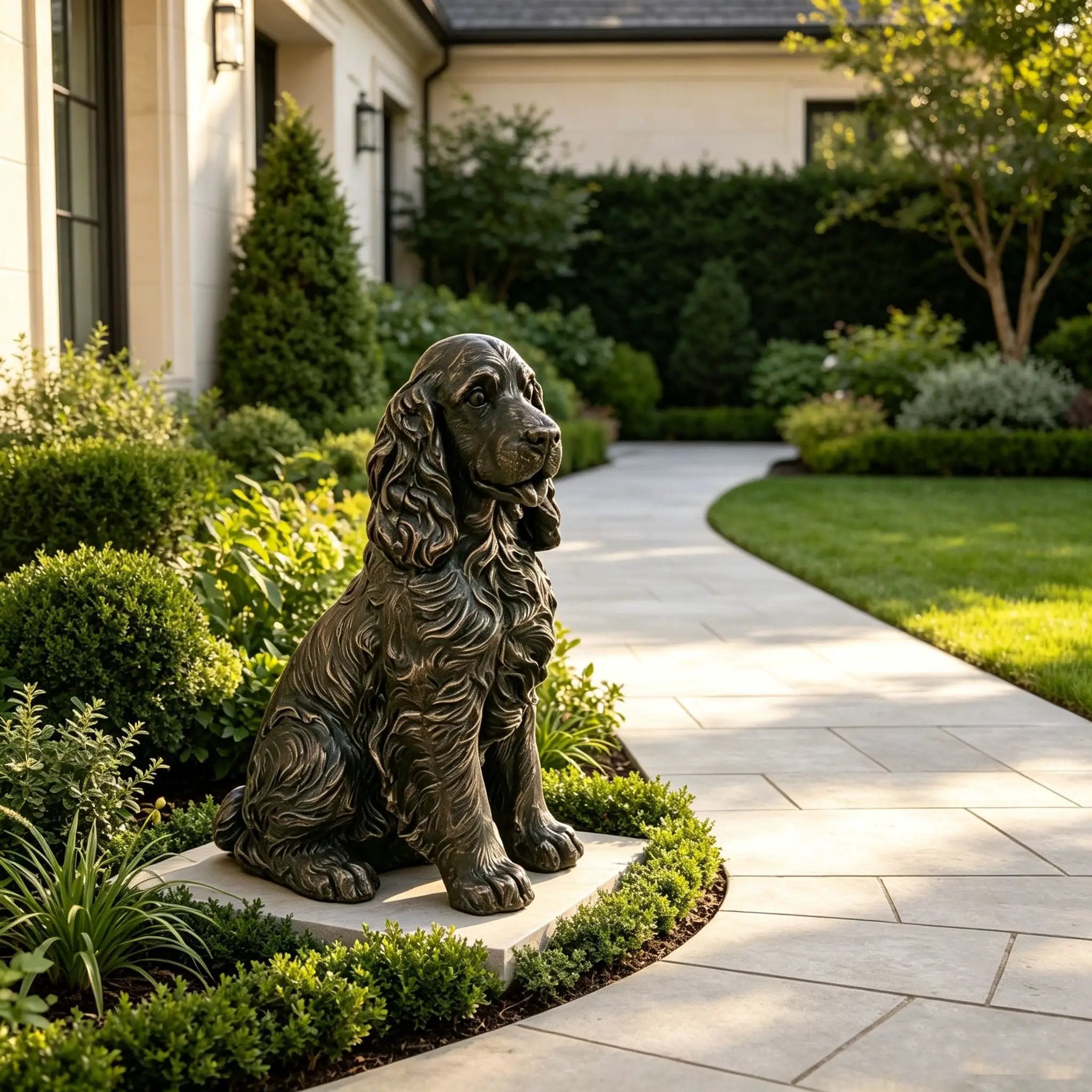20" Bronze Finish Realistic Sitting Cocker Spaniel Dog Statue by HouseOfZazla