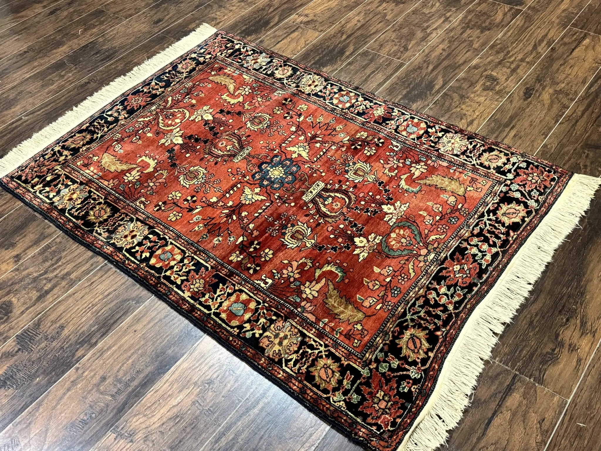 Antique Persian Farahan Sarouk Rug 3.6 x 5, Red, Floral, Traditional Rug, Fine 210 KPSI by Jewel Rugs