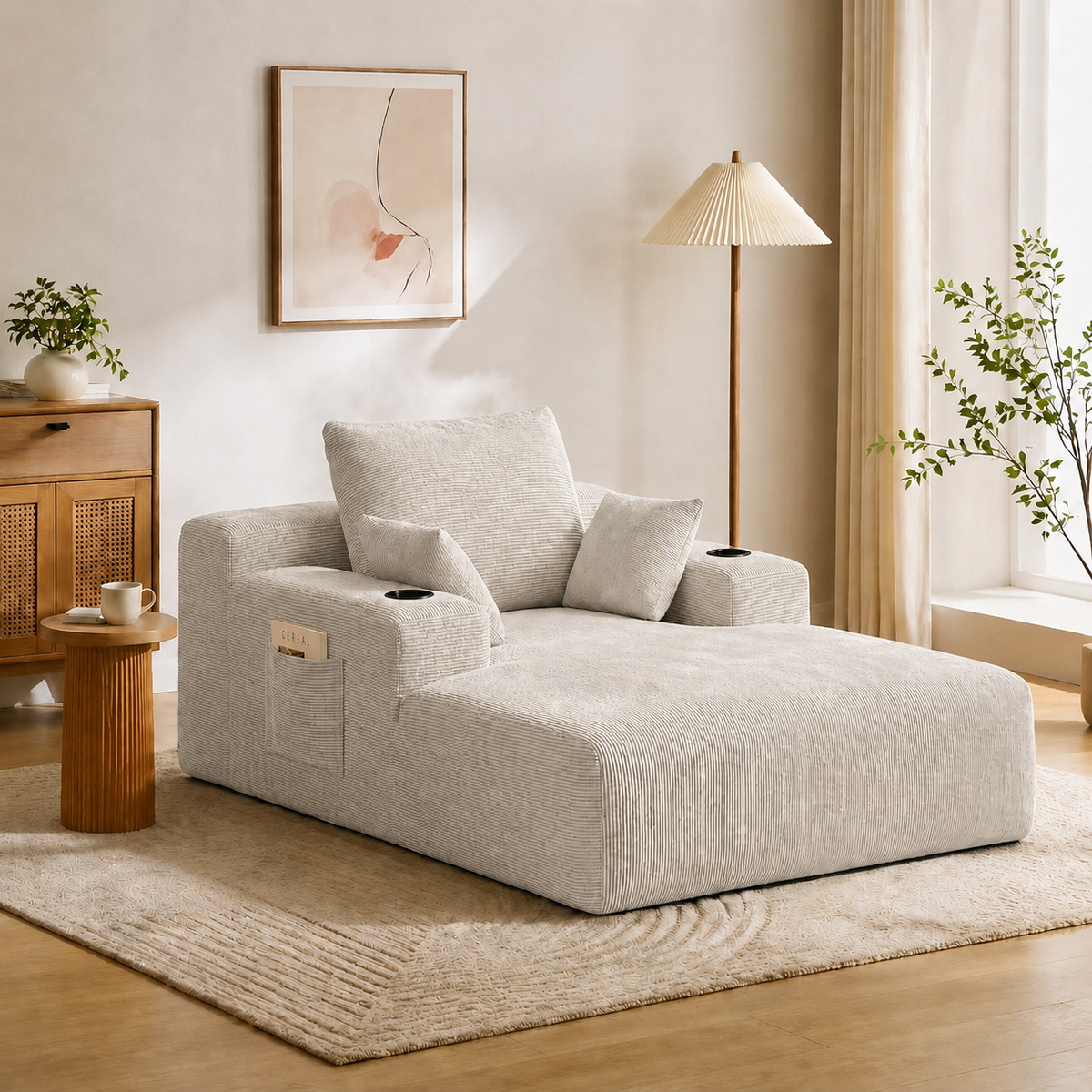 71.65'' Corduroy Chaise Lounge Sofa with Cup Holders & Storage Pocket by HouseOfZazla