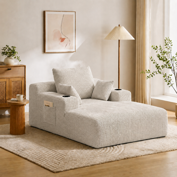 71.65'' Corduroy Chaise Lounge Sofa with Cup Holders & Storage Pocket