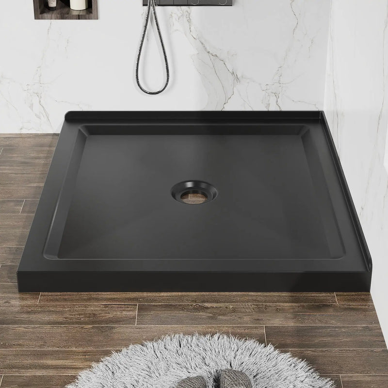 Shower Base, Anti Slip Center Drain Double Threshold - Black by HouseOfZazla