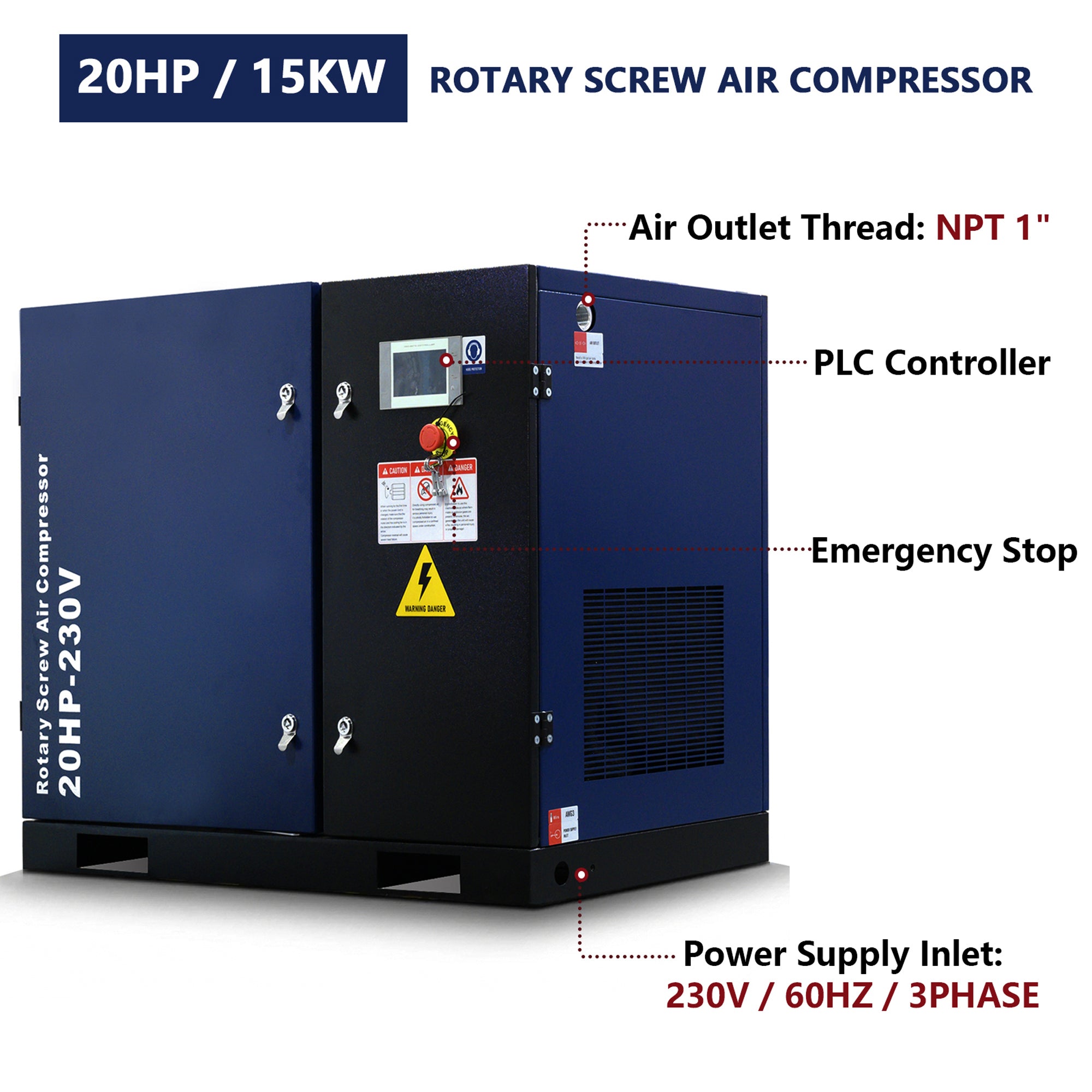 20HP Rotary Screw Air Compressor, 74 CFM, 125 PSI, Industrial-Grade by HouseOfZazla