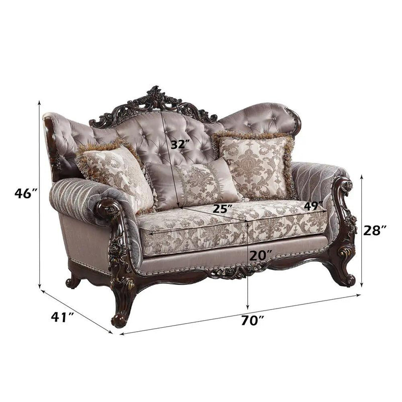 Benbek - Loveseat With 3 Pillows - Fabric & Antique Oak by Unique Piece Furniture