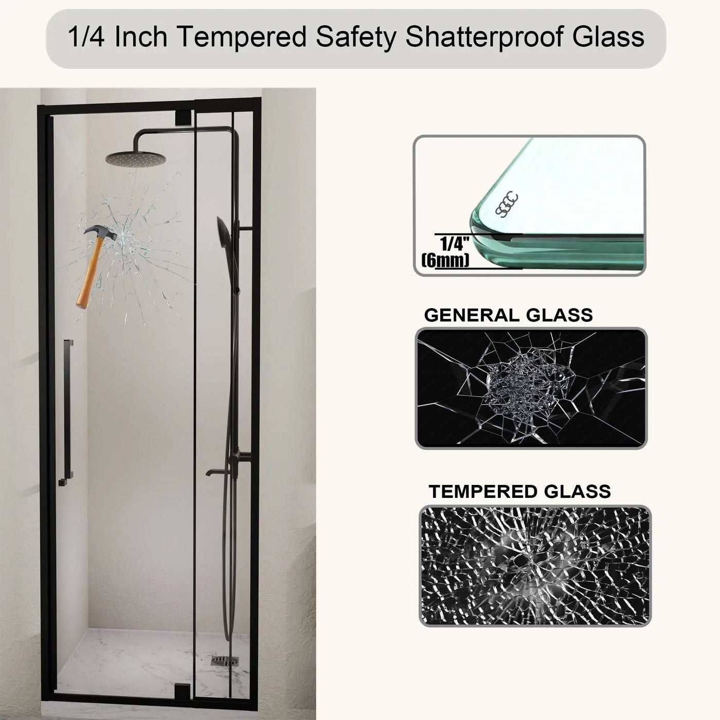 Semi Frameless Pivot Hinged Shower Door, Reversible Design by HouseOfZazla