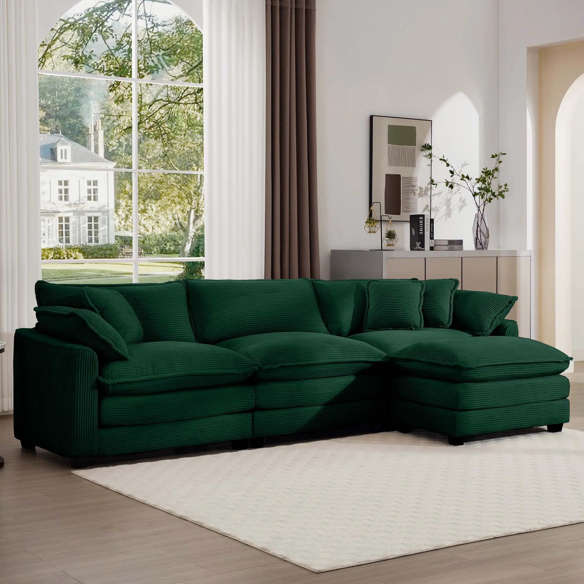 Modern Oversized Modular Cushion Sofa With Ottoman, Low Back, Deep Seating Sofa Set by HouseOfZazla