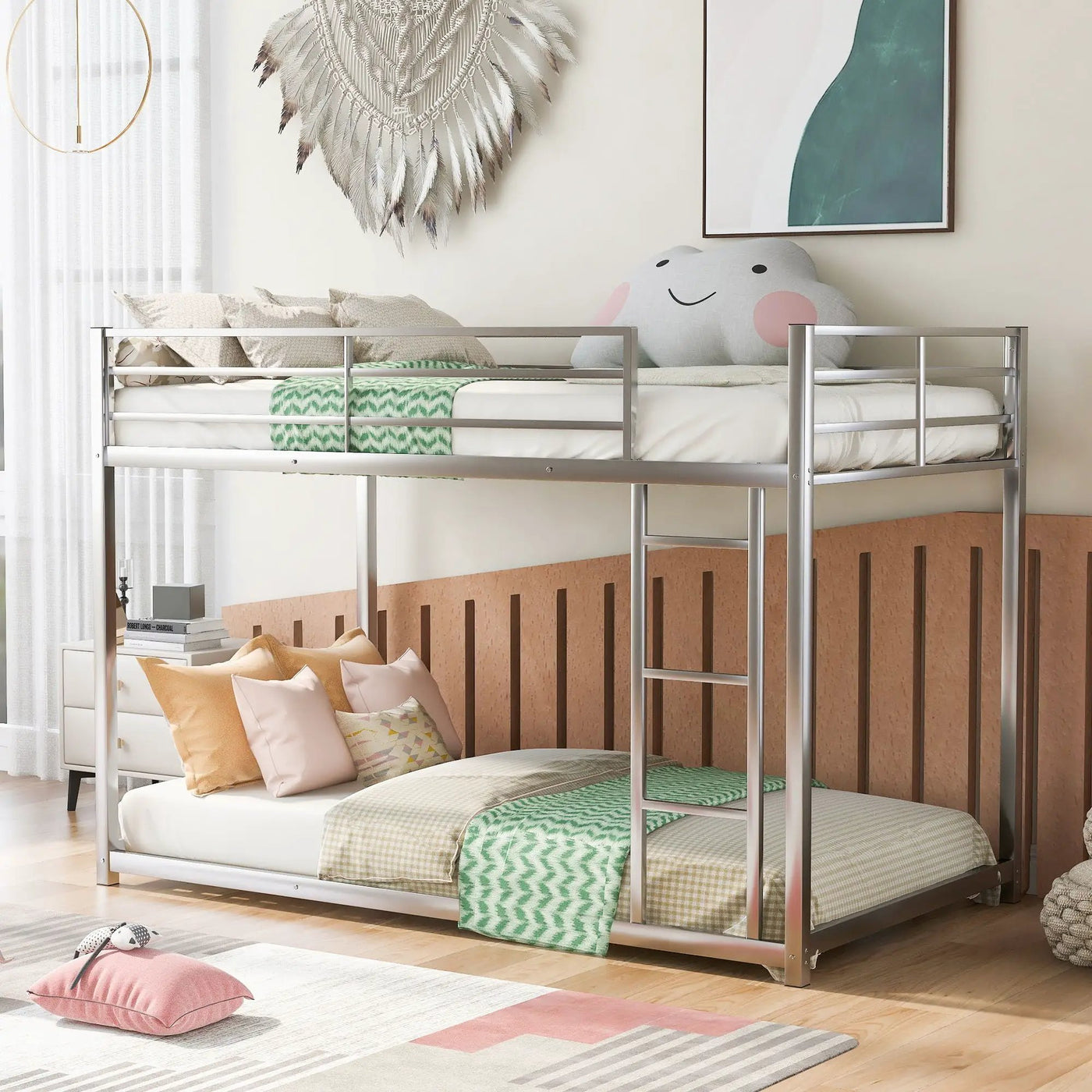 Metal Bunk Bed, Low Bunk Bed With Ladder by Unique Piece Furniture