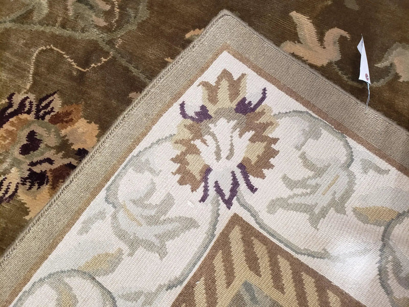 8x10 Tibetan Rug, Green & Beige Floral Rug, Large Handmade Wool Rug by Jewel Rugs