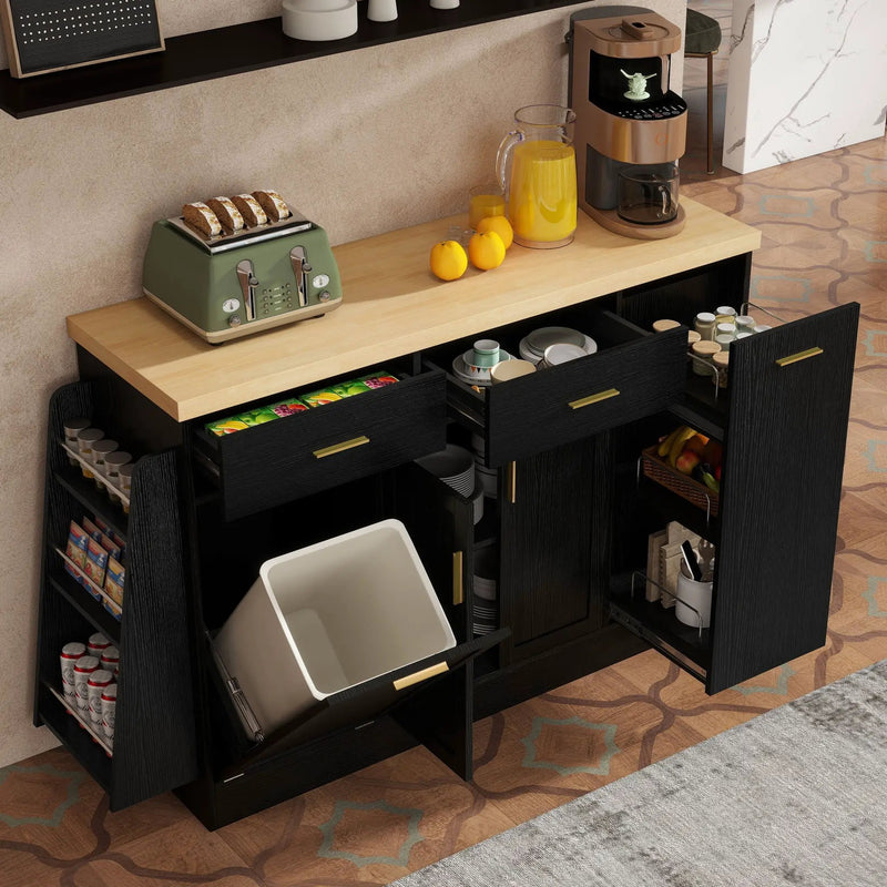 Kitchen Sideboard With Sliding Door Cabinet, 3 Tier Spice Rack by Unique Piece Furniture