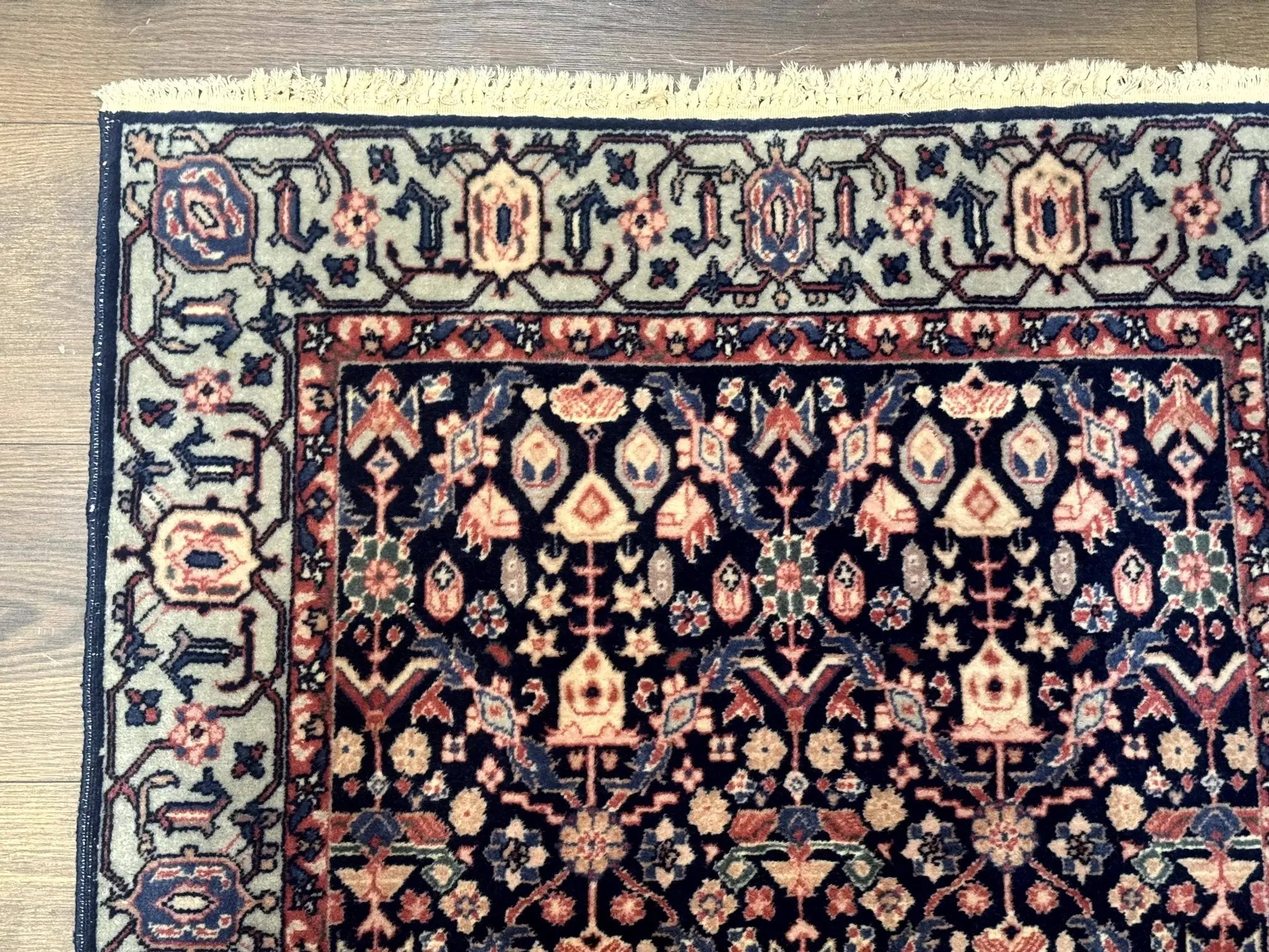 Indo Persian Runner Rug 2.8 x 12, Navy Blue, Floral, Fine 270 KPSI by Jewel Rugs