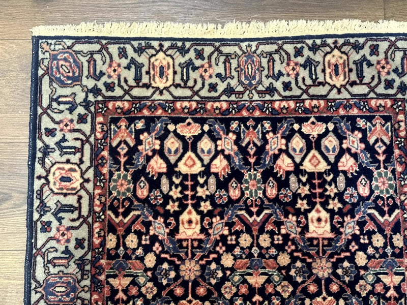 Indo Persian Runner Rug 2.8 x 12, Navy Blue, Floral, Fine 270 KPSI by Jewel Rugs