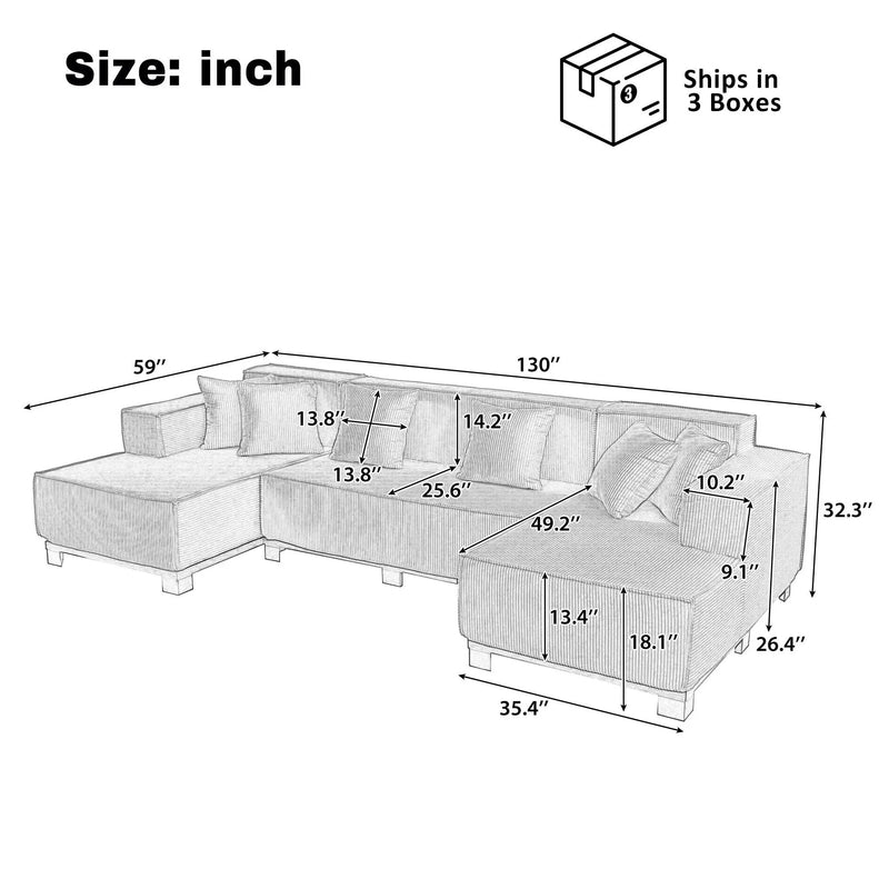 U-Shaped Sectional Sofa With RGB LED Light Strip And 6 Pillows by Unique Piece Furniture