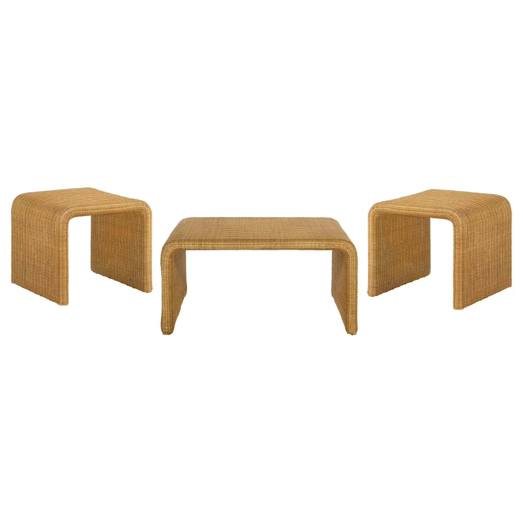 Cahya 3-piece Rattan Coffee and End Table Set Natural by Unique Piece Furniture