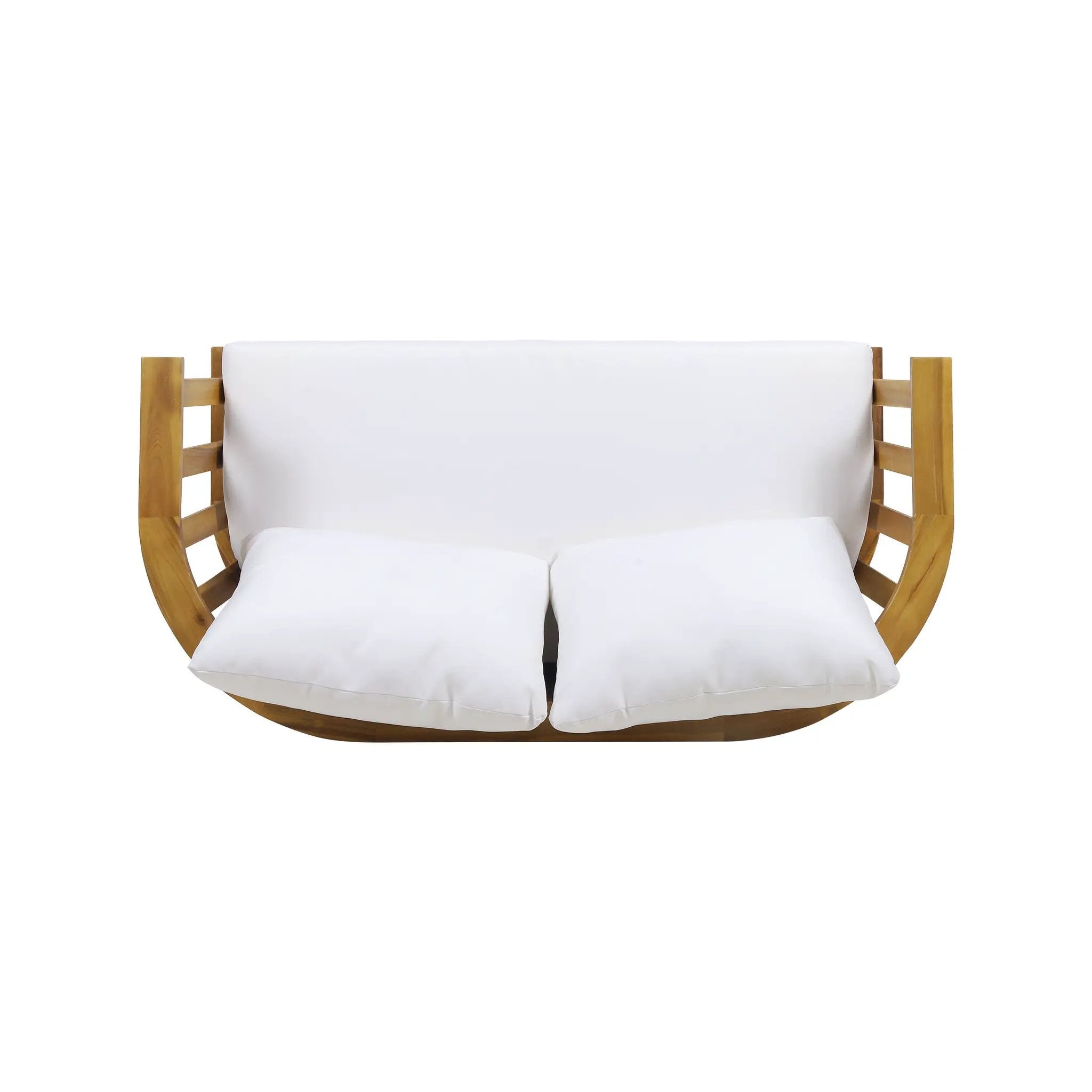 Outdoor Wooden Loveseat with Cushions - White/Teak by HouseOfZazla