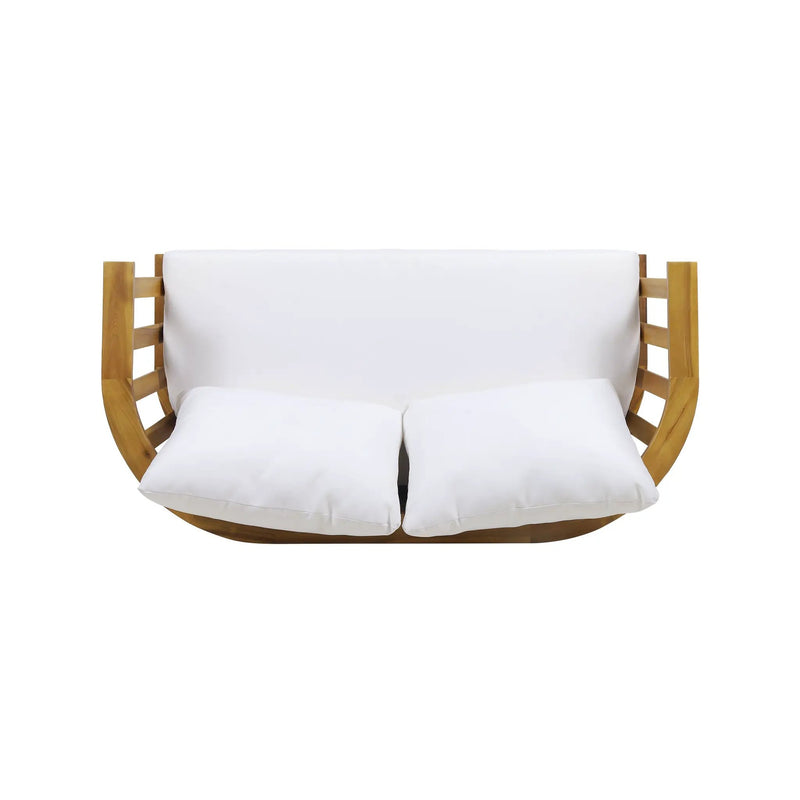 Outdoor Wooden Loveseat with Cushions - White/Teak by HouseOfZazla