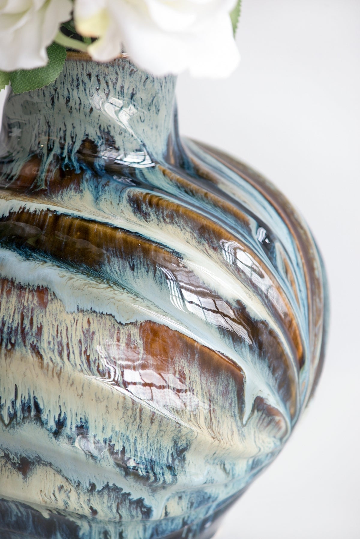 9.4x9.4x11" Blue and Brown Reactive Glazed Accent Vase by HouseOfZazla