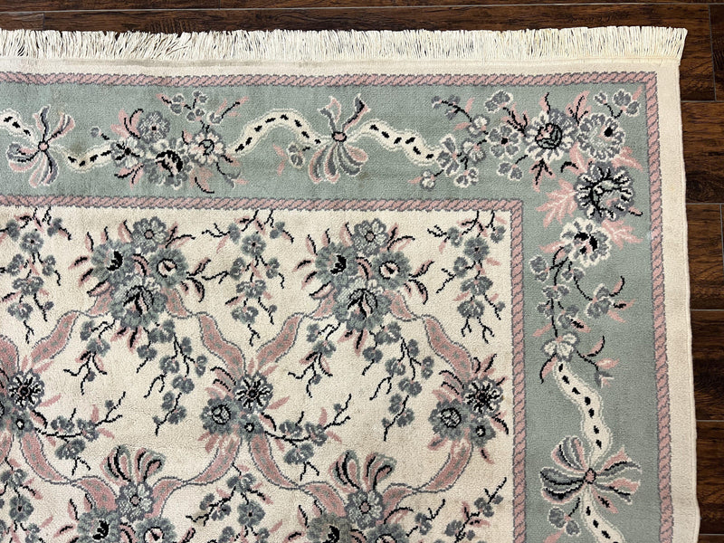 Belgium Power Loomed Rug 8x11, Ivory and Green, Wool Carpet, Floral by Jewel Rugs