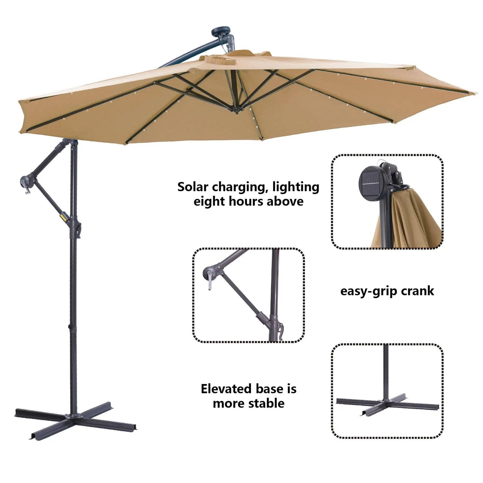 Outdoor Cantilever Patio Umbrella with 32 LED Lights, 10 ft by HouseOfZazla