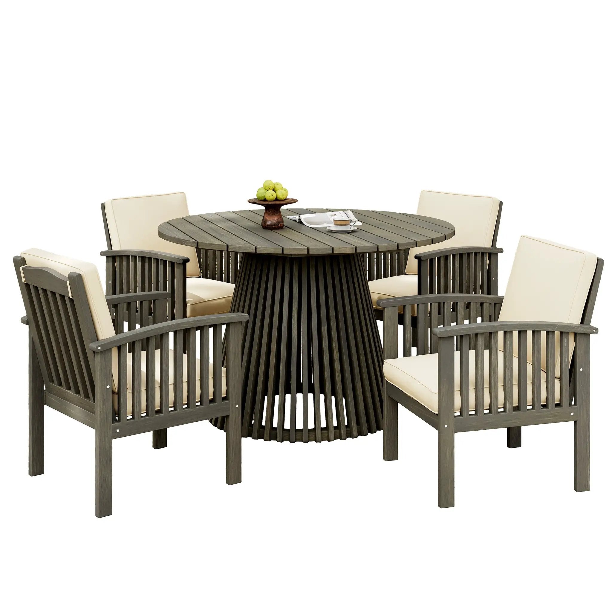 Patio Set Outdoor Acacia Wood Furniture Sets - Modern Club Chair Conversation Sets with Patio Dining Table by HouseOfZazla