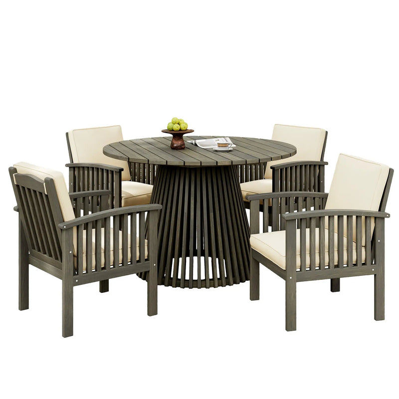 Patio Set Outdoor Acacia Wood Furniture Sets - Modern Club Chair Conversation Sets with Patio Dining Table by HouseOfZazla