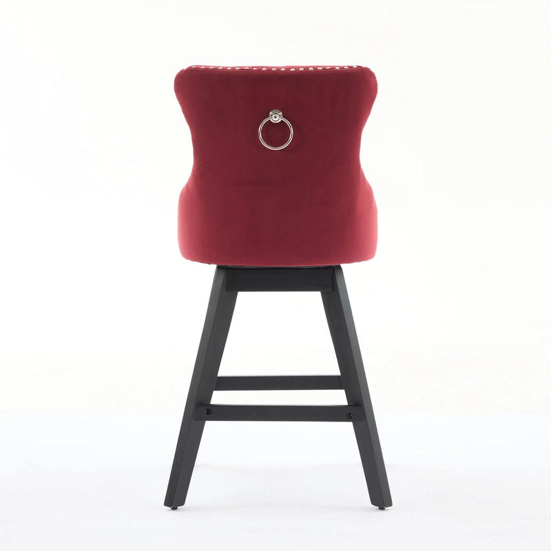 Swivel Velvet Barstools with Button Tufted Decoration - Set of 2 (Wine Red) by HouseOfZazla