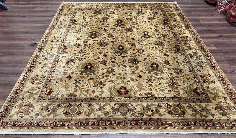 Indian Mahal Rug 8x10, Allover Floral Mahal Oriental Carpet 8 x 10, Handmade Hand Knotted Wool Rug, Indo Persian Area Rug, Tea-Washed Tan by Jewel Rugs