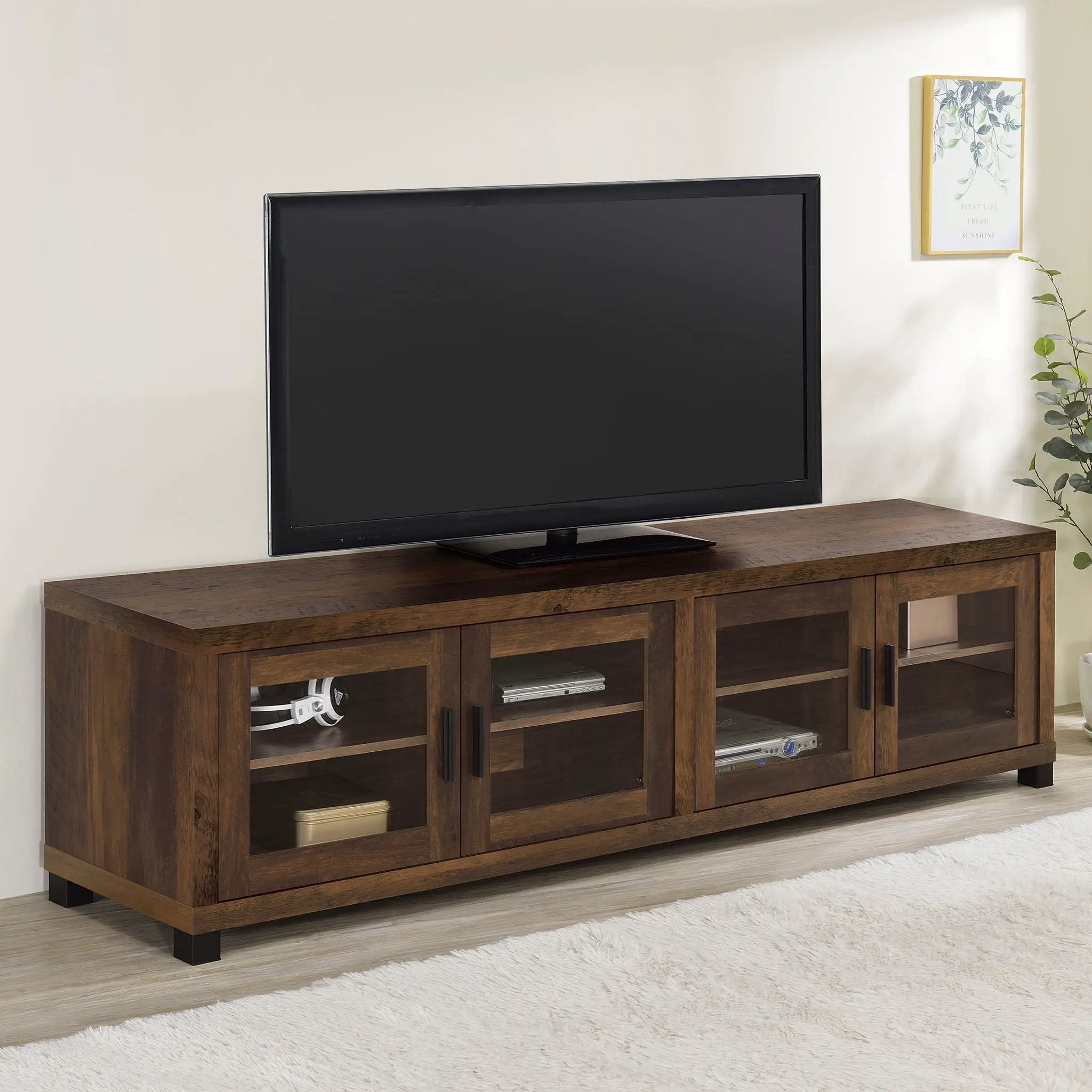Sachin 4-door Engineered Wood 79-inch TV Stand Dark Pine by Unique Piece Furniture