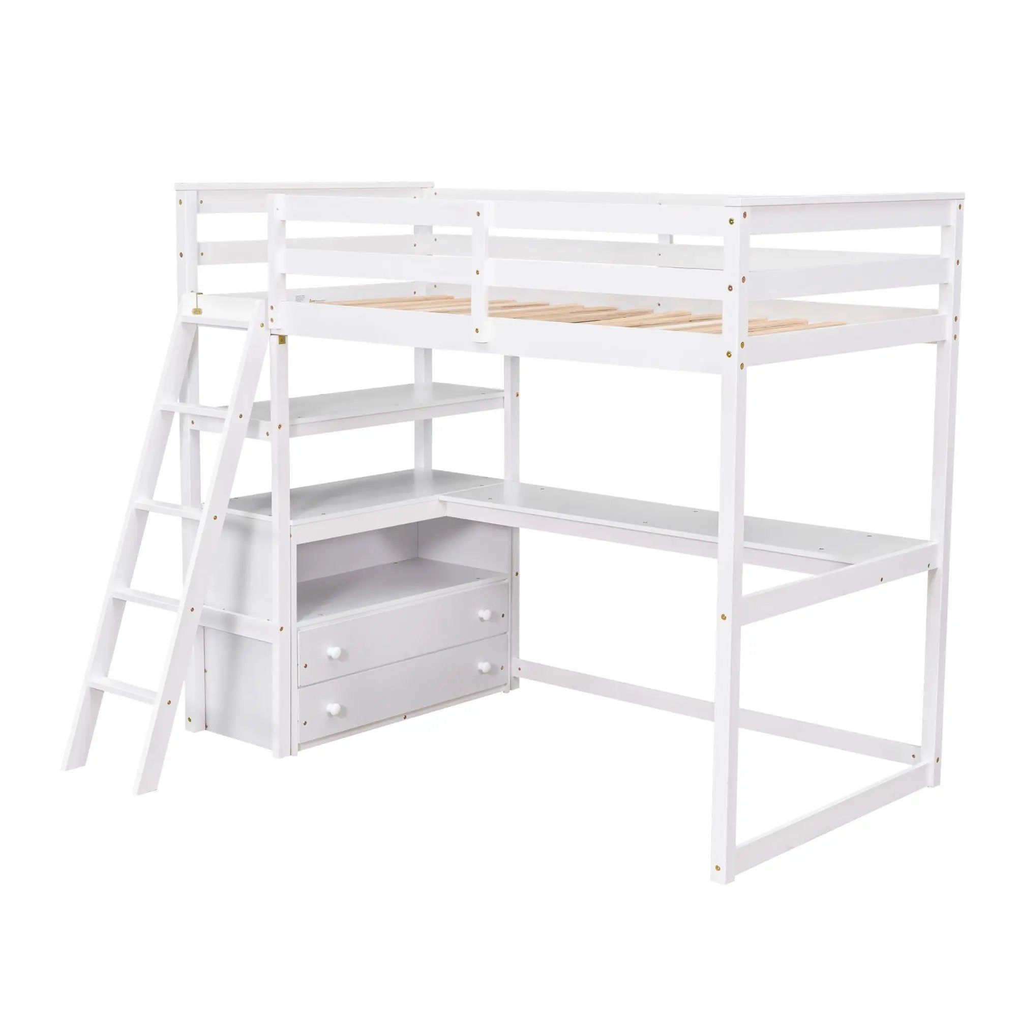 Modern Loft Bed With Built In Desk, Shelves, And 2 Drawers by HouseOfZazla