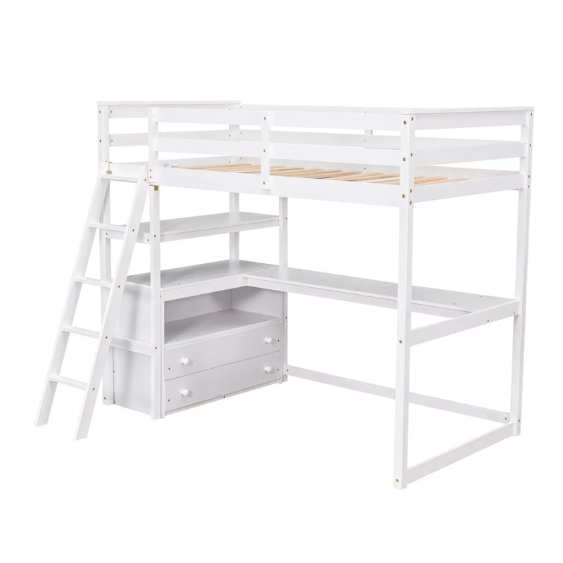 Modern Loft Bed With Built In Desk, Shelves, And 2 Drawers by HouseOfZazla