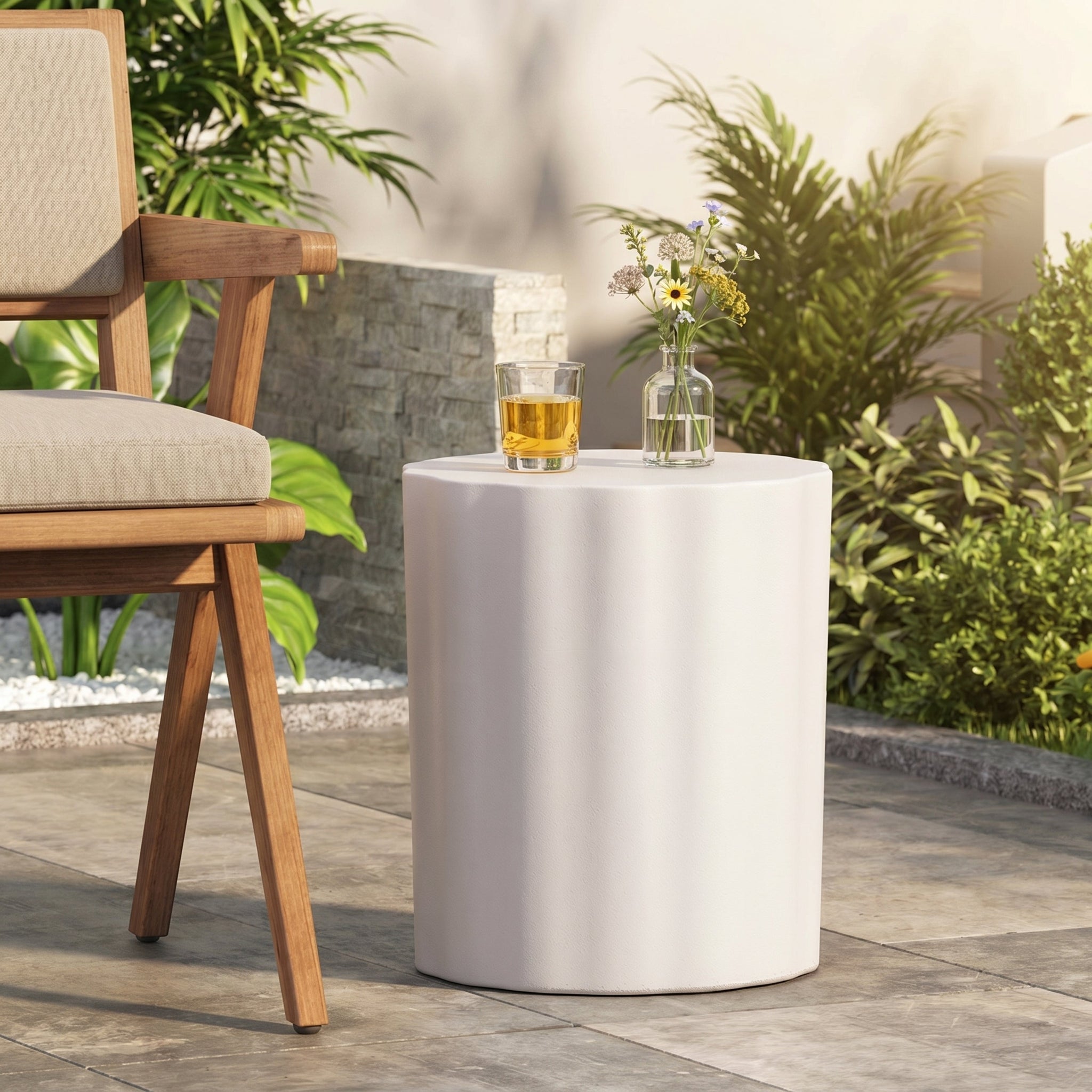 Outdoor Lightweight Concrete Side Table, Antique White by HouseOfZazla