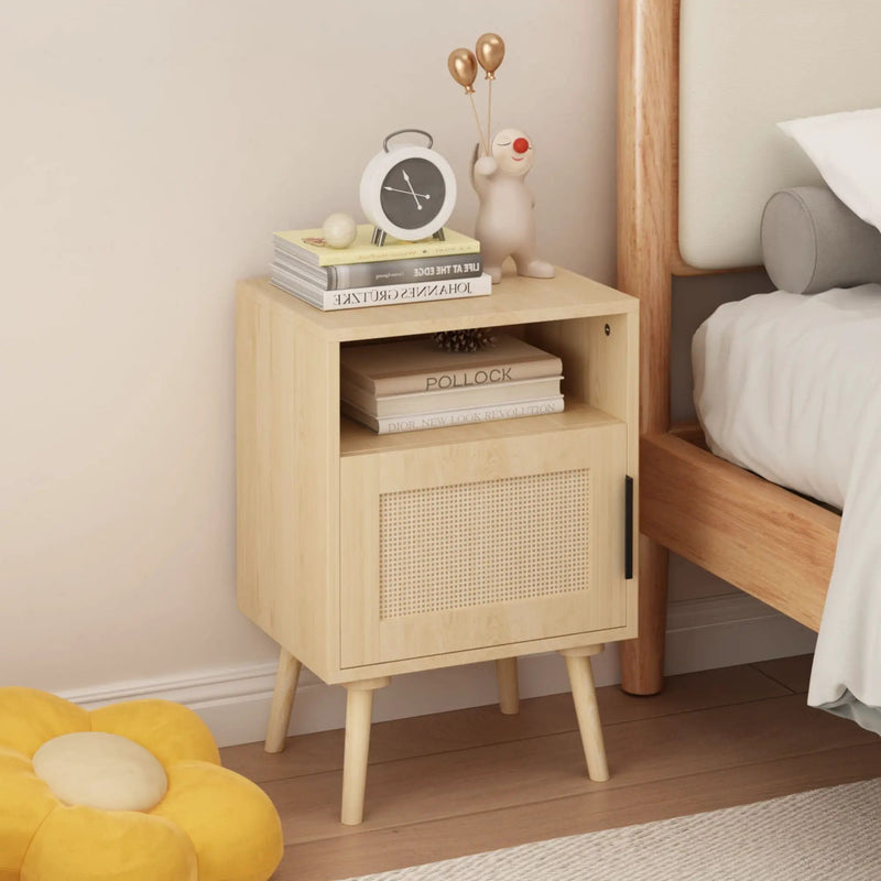 Nightstand, Side Table With Door And Open Shelf For Bedroom - Oak by Unique Piece Furniture