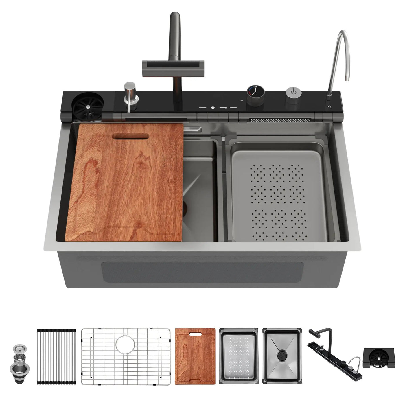 30" Single Bowl Kitchen Sink With Smart LED Faucet by HouseOfZazla