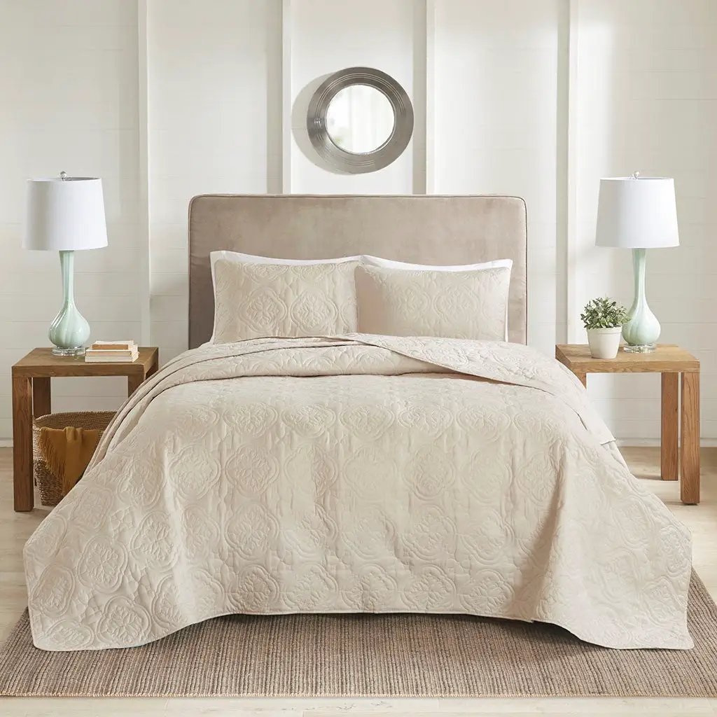 3 Piece Reversible Bedspread Set Cream Full/Queen by HouseOfZazla